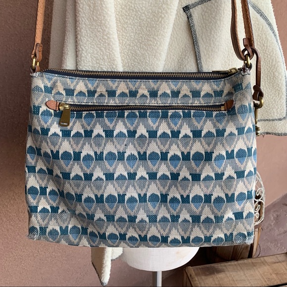 Fossil Kinley Blue Print Crossbody Purse - Picture 5 of 11